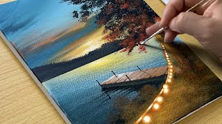 How to Draw a Sunset Lake  Acrylic Painting for beginners [upl. by Dasi442]