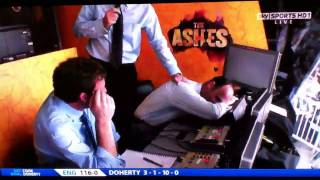 David Gower shrieks on air as Nasser Hussain puts a chair o [upl. by Aihsened]