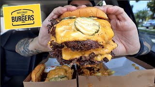 MUKBANG EATING EASY STREET SAUCY CHEESEBURGERS LOADED AND CHEESY WILD FRIES BANANA DONUT [upl. by Mcquade]