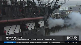 USS Constitution Honors Fallen Heroes With 21Gun Salute [upl. by Aivalf]