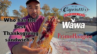 Who has the best quotThanksgiving sandwichquot Wawa vs Primos vs Capriottis [upl. by Ocirderf55]