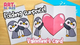 How to draw VALENTINES CARD  FOLDING SURPRISE [upl. by Nevag]