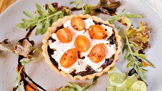 caramelised red onion goats cheese and tomato tart roast red pepper dressing [upl. by Jowett]