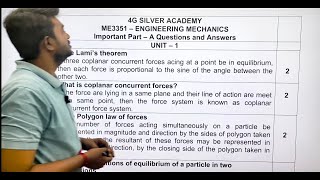 Engineering Mechanics Important Part A 2 marks Questions with answers Jan 2024 Anna University Sem 3 [upl. by Delinda]