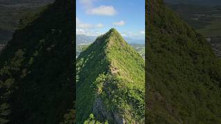 Olomana three peaks trail hike drone view Oahu Hawaii shorts [upl. by Aistek]