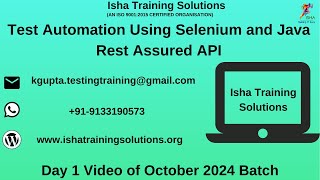 Selenium and Java Day 1 Video On 24th October 2024CallWhatsApp us on 919133190573 to Enroll [upl. by Acireed]