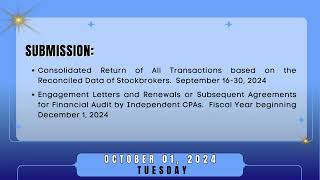 Tax Calendar October 01 2024 [upl. by Adnorahs]