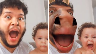 Baby falls victim to terrifying horse face video filter Shorts [upl. by Fiore]