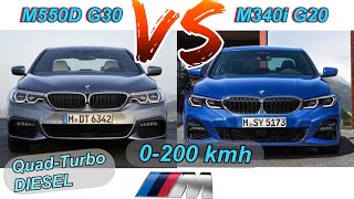 NEW BMW M340i G20 vs QuadTurbo M550d G30  374 HP Turbo vs 400 HP QuadTurbo Diesel  0100  0200 [upl. by Ajat]