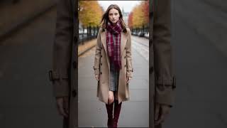 Wool Trench Coat with Plaid Scarf winter fashion stylebook [upl. by Gautea425]