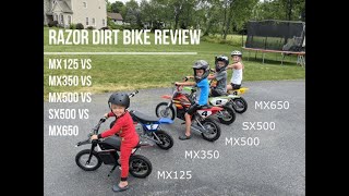 Razor Dirt Bike Review MX125 MX350 MXSX500 and MX650  All Within One View [upl. by Abernathy843]