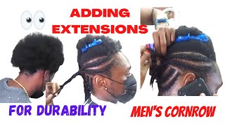 Adding hair extensions to MENS CORNROW BRAIDS for durability shellyarellahairtv saunisexhairtv [upl. by Anairuy738]