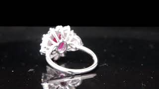 Oval Shape Red Ruby with Round Cut Halo Diamond Ring [upl. by Ardien]