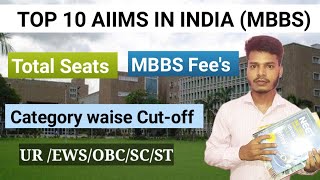 TOP 10 AIIMS IN INDIA MBBS ।। Total seats fees or cutoff ।। aiims mbbs neet motivation [upl. by Keener]