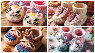 Nice Baby Shoes Making Idea For Beginners Knitted With Wool  Craft and art with pib crochet shoes [upl. by Eillah]