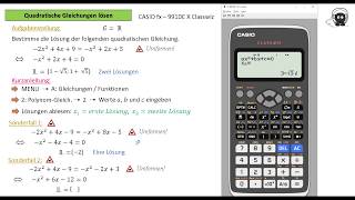 Quadratische Gleichungen lösen  4 Tutorial CASIO fx 991 DE X Classwiz [upl. by Fraze166]