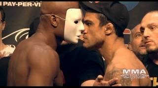 UFC 126 Anderson Silva amp Vitor Belfort WeighIn amp Staredown Anderson Wears A Mask Vitor Gets Angry [upl. by Idham]