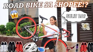 BUMILI AKO NG ROAD BIKE SA SHOPEE 😱 ANG MURA  BIKE ITEMS HAUL by Aira Lopez [upl. by Naugal]