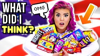 AUSTRALIAN TRIES AMERICAN CANDY Trying American Food Snacks Cereal [upl. by Sergent]