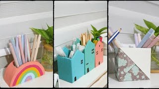 3 Pen Holder Ideas  DIY Pencil Holder Organizer  Cardboard craft  Paper Craft  Wall Putty Craft [upl. by Efal]