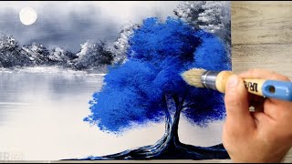 Blue Tree  Black and White Landscape  Easy Painting for Beginners  Abstract  Acrylics [upl. by Salomone342]