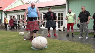 Worlds Strongest Men take on the 207kg Scottish Invercauld Stone lift challenge in Braemar Scotland [upl. by Mayhew]