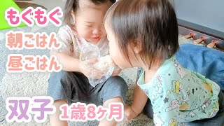 【6人きょうだい】ジャンボおにぎり、ぼろぼろスティックパン下の双子1歳8ヶ月 [upl. by Yedrahs]