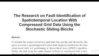 The Research on Fault Identification of Spatiotemporal Location With Compressed Grid Data Using the [upl. by Noit]