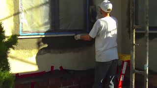 Apply stucco base coat and finish [upl. by Ahsinwad]