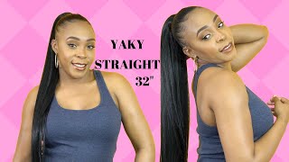 Shake N Go Organique Pony Pro Mastermix Ponytail  YAKY STRAIGHT 32 WIGTYPESCOM [upl. by Akeret]