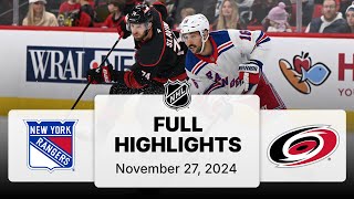 NHL Highlights  Rangers vs Hurricanes  November 27 2024 [upl. by Lever]