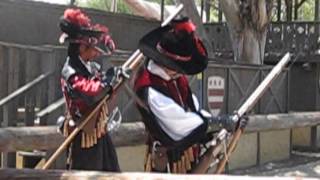 Santiago Mosqueteros firing matchlock muskets at 2013 Koroneberg RenFest [upl. by Ymas]