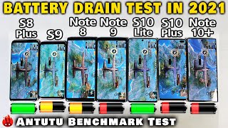 Samsung Galaxy S8 Plus vs S9 vs Note 8 vs Note 9 vs S10 Lite  S10 Plus Note 10 Battery Drain Test [upl. by Elokyn]