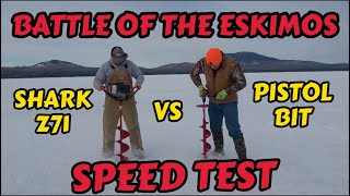 Ice Auger Speed Test  Gas Powered Eskimo Shark Z 71 Vs Battery Powered Eskimo Pistol Bit [upl. by Iren653]