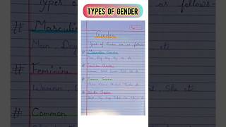 Types of Gender  Kinds of Gender  Gender in English Grammar shorts ytshorts englishnotes [upl. by Anoyi]