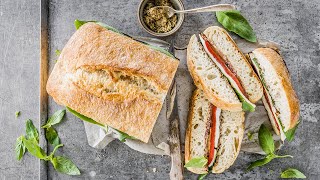 Recipe Ciabatta sandwich  FOOBY [upl. by Sobmalarah]