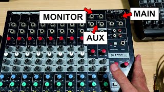 SALIDAS DE LA CONSOLA DE AUDIO  MEZCLA DEL PÚBLICO DEL TÉCNICO Y LOS MÚSICOS  MAIN MONITOR AUX [upl. by Audras]