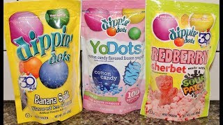 Dippin Dots Ice Cream Banana Split Cotton Candy amp Sour Patch Kids Redberry Sherbet Review [upl. by Emyaj]