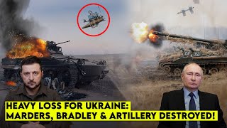 Russias Drone Destroys German Marders and US Bradley GiatsintS Destroys Ukranian Artillery [upl. by Nailil]