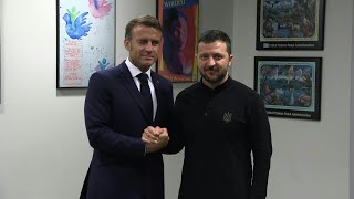 Macron holds bilateral meeting with Zelensky at UN headquarters  AFP [upl. by Innis]