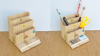 DIY Pen holder with ice cream Sticks  DIY Desk Organizer with ice cream sticks [upl. by Zalea405]