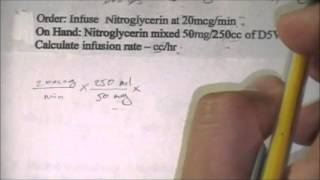 Nitroglycerin infusion Tridil drip find mlhr DO mcgmin SH mgml [upl. by Oznohpla860]