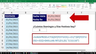 Cómo Contar los Domingos y Días Festivos en un Rango de Fechas en Excel [upl. by Mellman]