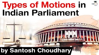 Types of Motions in Indian Parliament  Substantive Motion Substitute Motion Subsidiary Motion etc [upl. by Pontias]