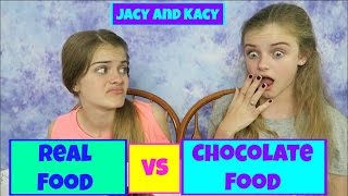 Real Food vs Chocolate Food Challenge  Jacy and Kacy [upl. by Anahc646]