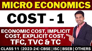 Economic Cost implicit amp Explicit Cost TFC TVC amp TC  Cost  1  Class 11  Micro Economics [upl. by Ahto]