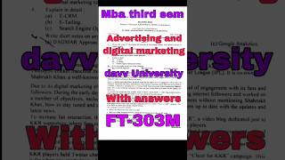 Mba third sem Advertising and digital marketing ka paper davv University FT304M 3rd sem shorts exa [upl. by Lacombe229]