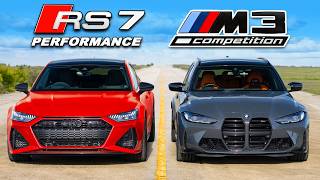 Audi RS7 Performance v BMW M3 DRAG RACE [upl. by Eidroj]