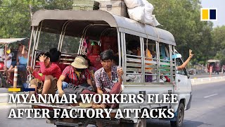 Myanmar workers flee after Chinesefunded factories torched [upl. by Akeihsat]