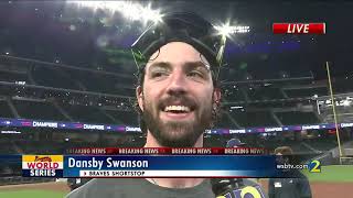 Dansby Swanson makes final out of NLCS to send his hometown team to World Series  WSBTV [upl. by Bakki790]